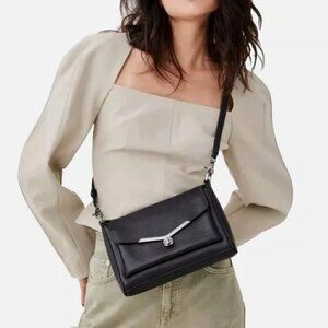 NWT! Botkier Valentina Crossbody Bag Black Pebbled Leather Slim -Chocolate